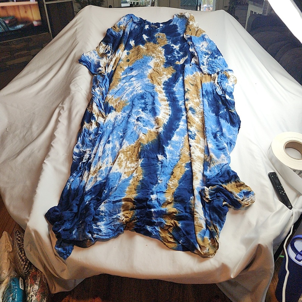 Dharma Trading Co. Tie-Dye Maxi Dress Blue Gold White Shibori Rayon Women's